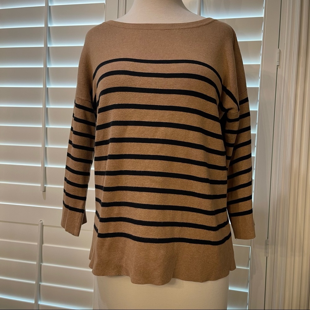 LOFT Camel And Black Stripe Sweater